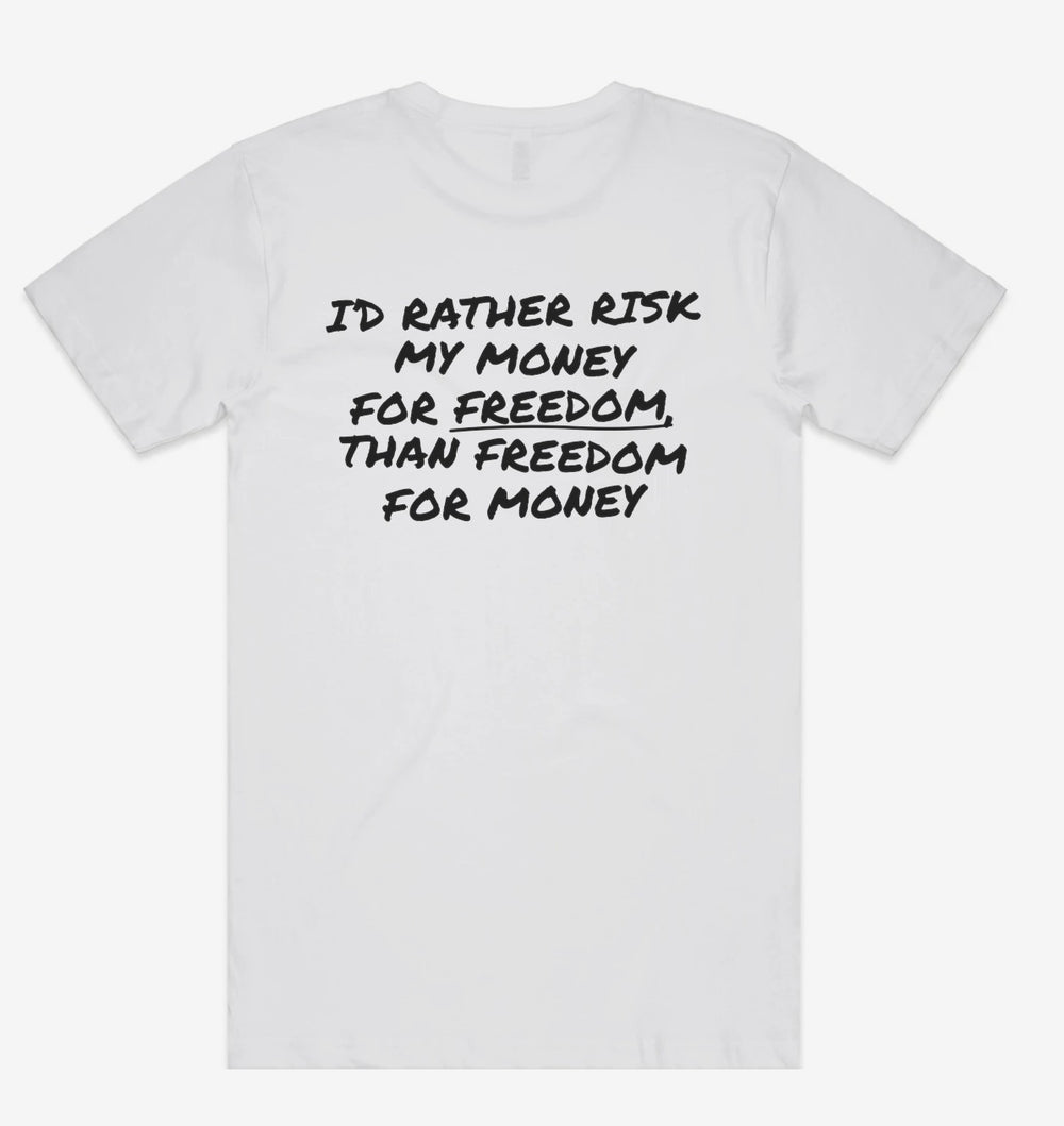 Freedom Over Money Tee back print flat lay