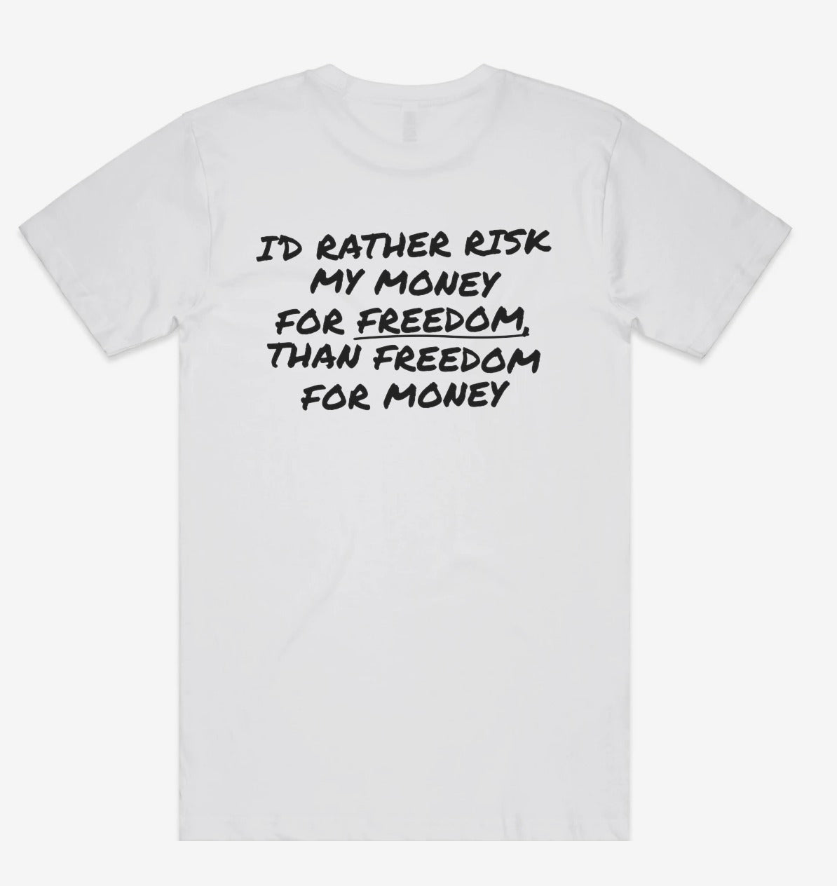 Freedom Over Money Tee back print flat lay