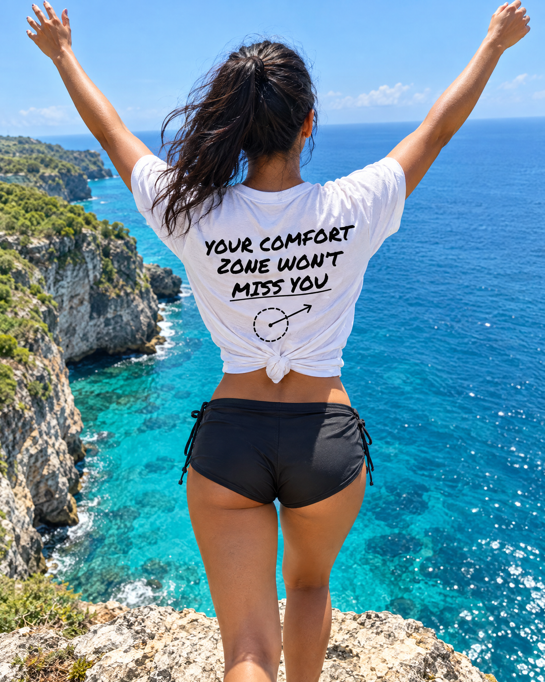 Your Comfort Zone Won't Miss You Tee worn, back print