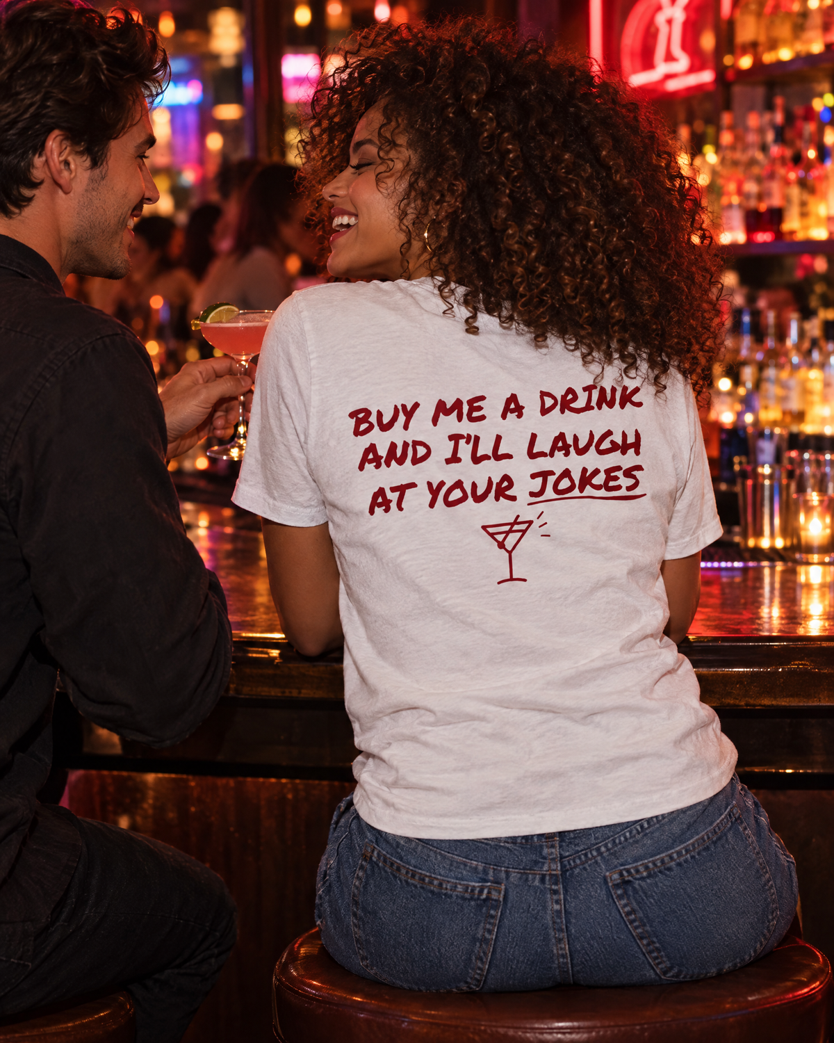 Buy Me A Drink Tee worn, back print