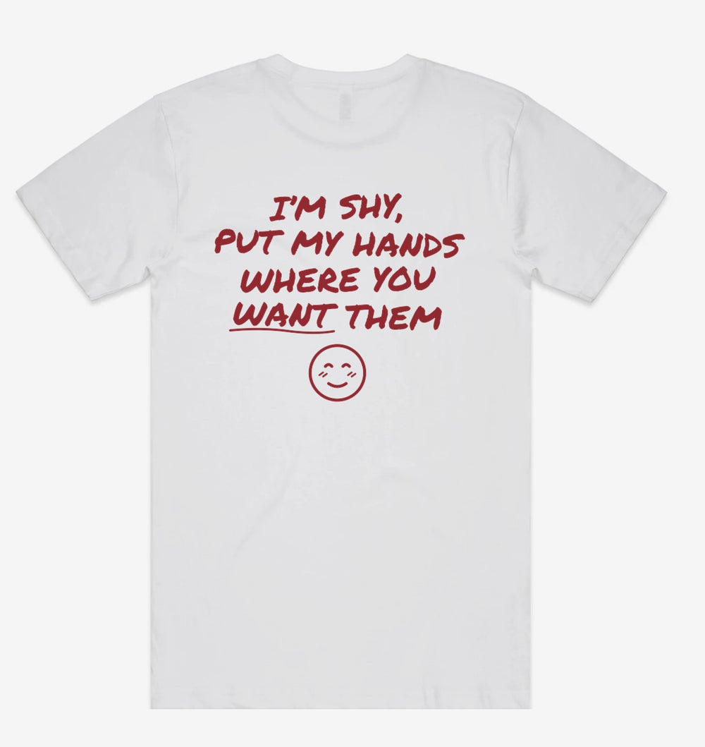 I'm Shy Tee back print flat lay
