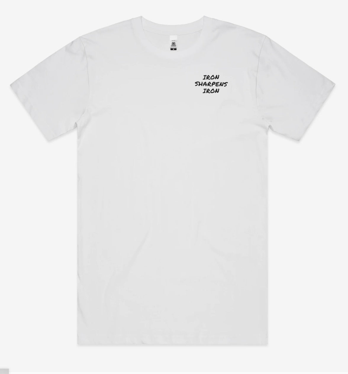 Iron Sharpens Iron Tee front left chest flat lay